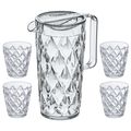 Koziol Pitcher / Carafe - unbreakable - Crystal 1.6 Liter with 4 Water Glasses 250 ml