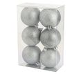 Cosy @Home Christmas Baubles Silver Glitter ø 8 cm - 6 Pieces