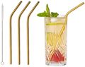 Cookinglife Reusable straws - with brush - Gold - Curved - 4 Pieces