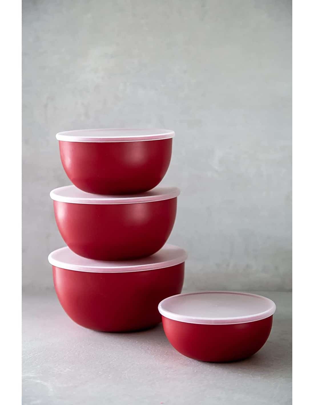 KitchenAid Classic 4 Pieces Prep Bowls with Lids, Empire Red