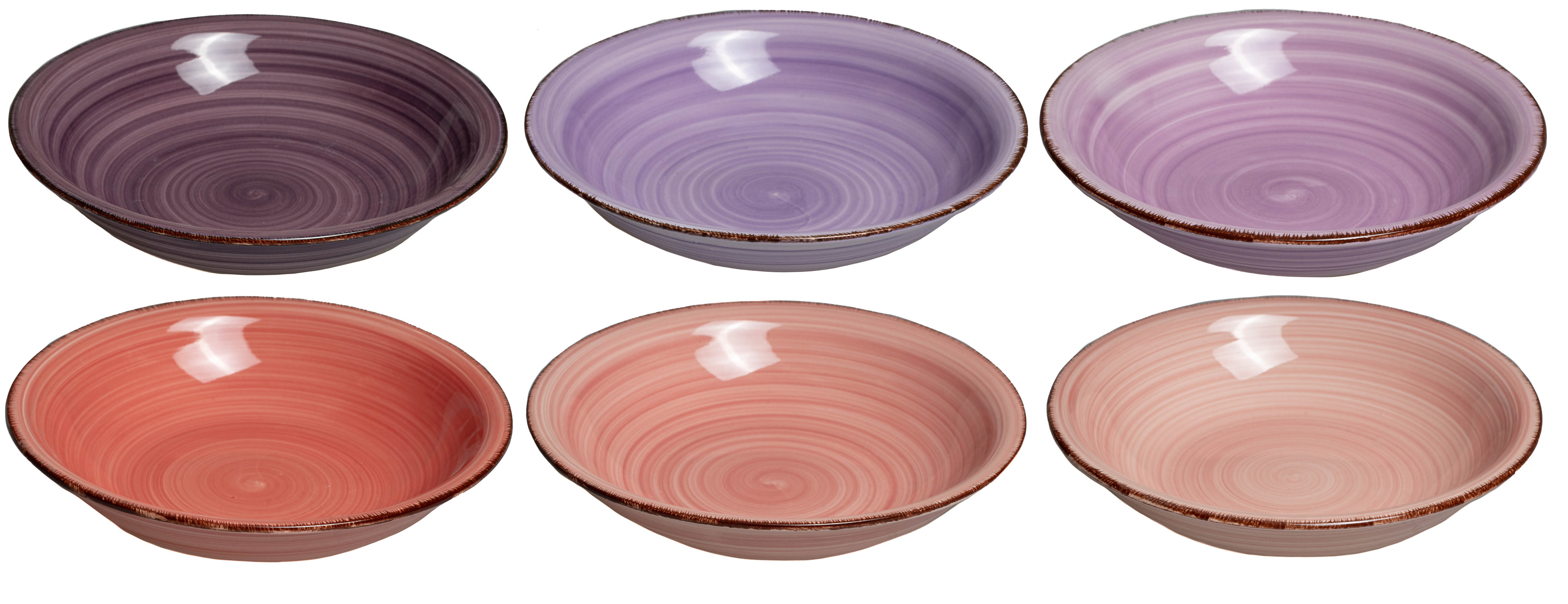 hand-painted glazed stoneware Villa DEste 6 cup Set with saucers Baita violet 