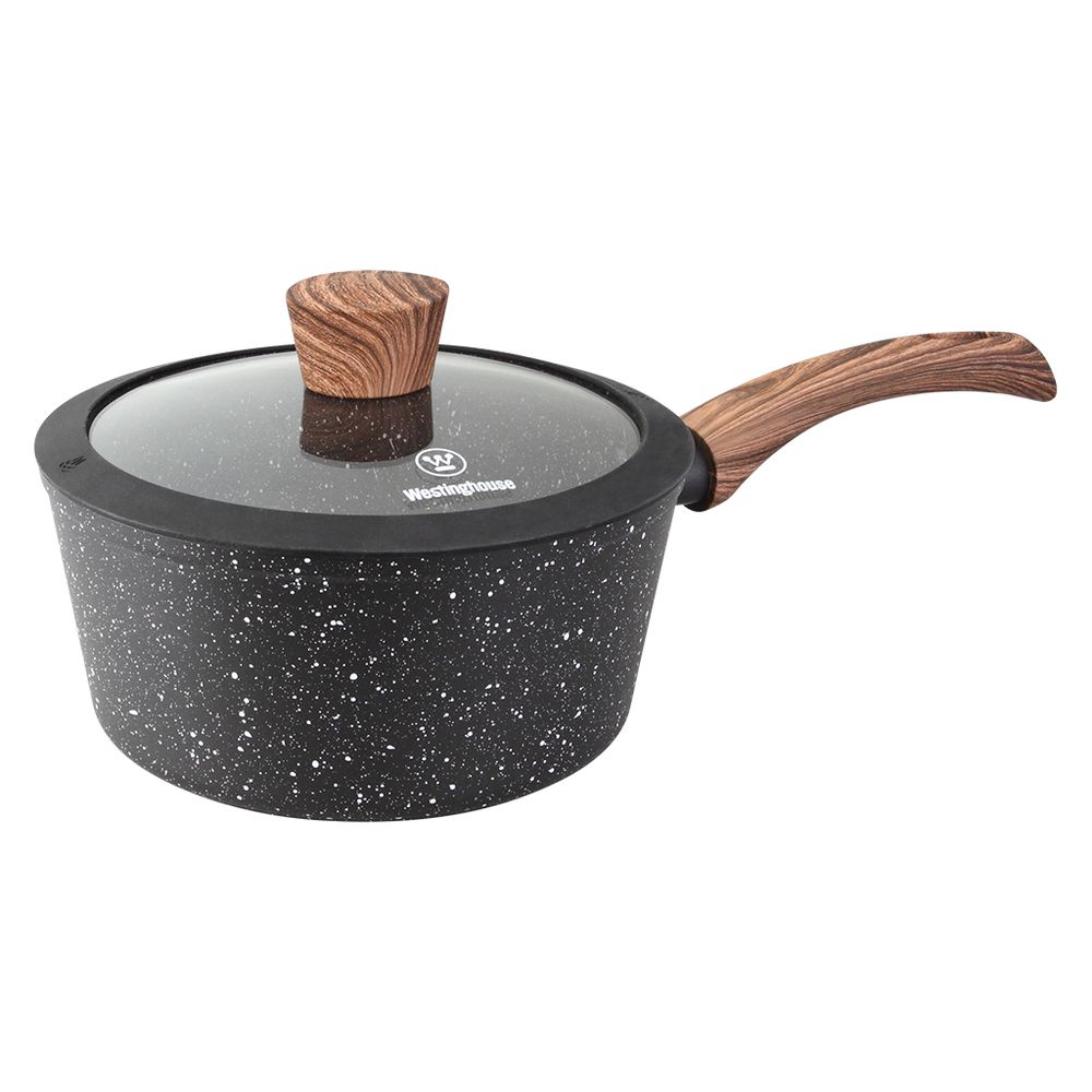 Westinghouse Non Stick Saucepan with Lid Black Marble Ø 20 cm Saute Pan for Induction Gas Electric & Ceramic Hob 