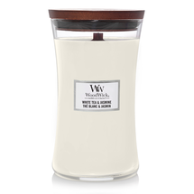 WoodWick Scented Candle Large White Tea &amp; Jasmine - 18 cm / ø 10 cm