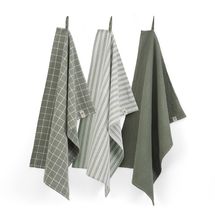 Walra Kitchen Set Cubes/Uni/Stripes/Blocks Army Green 50 x 70 cm - 3 Pieces