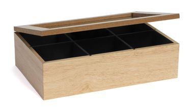 CasaLupo Tea Box Wood 6 compartments - with Velvet - 24 x 16 cm