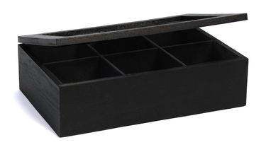 CasaLupo Tea Box Black 6 compartments - with Velvet - 24 x 16 cm