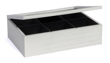 CasaLupo Tea Box White 6 compartments - with Velvet - 24 x 16 cm