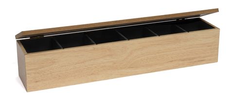 CasaLupo Tea Box Wood 6 compartments - with Velvet - 43 x 9 cm