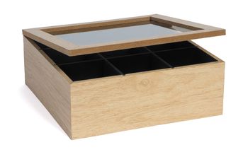 Cookinglife Tea Box Wood 9 compartments - with Velvet - 23 x 23 cm