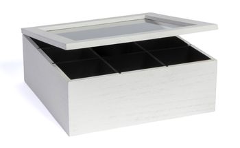CasaLupo Tea Box White 9 compartments - with Velvet - 23 x 23 cm