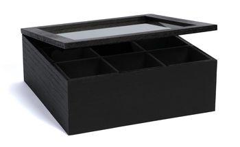 CasaLupo Tea Box Black 9 compartments - with Velvet - 23 x 23 cm