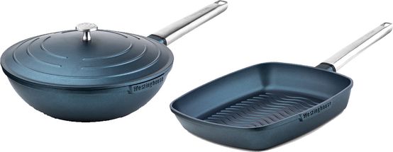Westinghouse Performance Pan Set (Wok Pan + Grill Pan) ø 28 cm - Blue - Induction and all other heat sources