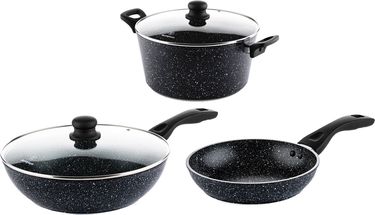 Westinghouse Pan Set Black Marble (Wok Pan + Frying Pan ø 30 cm + Roasting Pan ø 28 cm) - Induction and all other heat sources