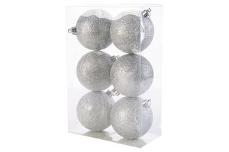 Cosy &amp; Trendy Christmas Baubles Silver Glitter ø 8 cm - 6 Pieces