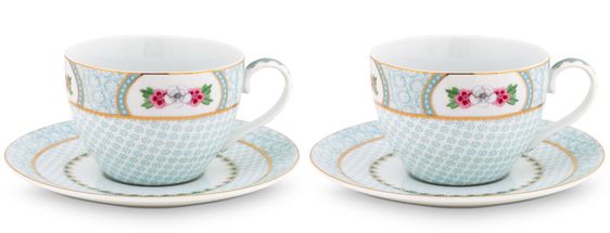 Pip Studio Cup and Saucer Blushing Birds White 280 ml - Set of 2