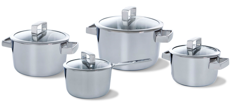 BK Pan Set - with glass lids - Conical Stainless Steel - 4-Piece
