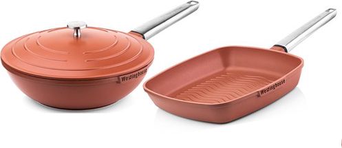 Westinghouse Performance Pan Set (Wok Pan + Grill Pan) ø 28 cm - Red - Induction and all other heat sources