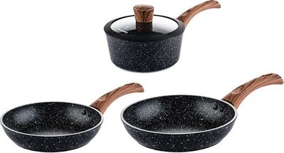 Westinghouse Pan Set Marble Wood (Frying Pan ø 28 and 30 cm + Saucepan ø 18 cm) - Induction and all other heat sources