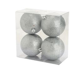 Cosy @Home Christmas Baubles Silver Glitter ø 10 cm - 4 Pieces