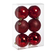 Cosy @Home Christmas Baubles Red ø 8 cm - 6 Pieces