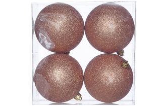 Cosy @Home Christmas Baubles Copper Glitter ø 10 cm - 4 Pieces