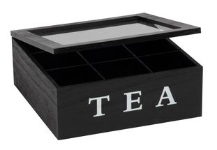 CasaLupo Tea Box Wood Black 9-Compartment with Glass Lid