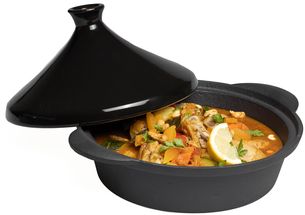 DANODAN 27cm Cast Iron Tagine Pot,Professional Cooking Tajine for Cooking and Stew Casserole Slow Cooker,Large Cooking Tagine with Silicone Gloves-Blue 27cm 