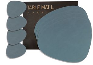 LIND DNA Giftset Placemats &amp; Coasters Nupo - Leather - Light Blue - 8-Piece Set