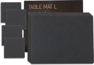 LIND DNA Giftset Placemats &amp; Coasters Nupo - Leather - Anthracite - 8-Piece