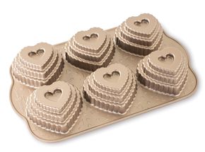 Nordic Ware Baking Tray Tiered Heart Bundtette Silver - 6 Pieces