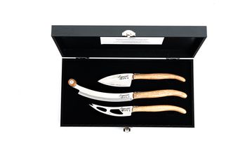 Laguiole Style de Vie Cheese Knives / Cheese Knife Set Luxury Line Oak Wood Stonewash - 3 Pieces