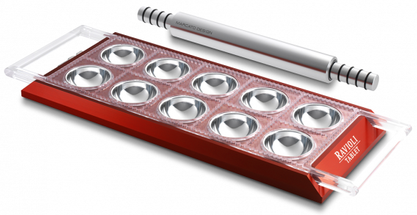 Marcato Ravioli Maker with Dough Roller - Red - 10 Compartments