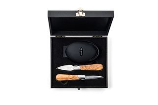 Laguiole Style de Vie Oyster Knives with Oyster Holder Luxury Line Olive Wood