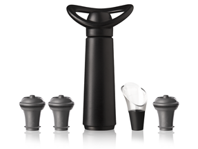 Vacu Vin Wine Pump - with 3 wine stoppers and wine pourer - Wine Saver Concerto - Black