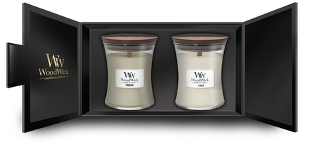 WoodWick Gift Set Scented Candle Medium Fireside &amp; Linen - 2 Pieces