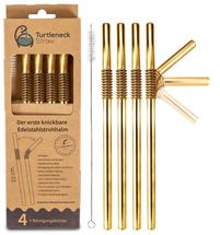 Turtleneck Reusable Straws - incl. brush - Gold - Set of 4
