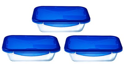 Pyrex Food storage containers - with lid - Cook &amp; Go - low - 800 ml - 3-Piece