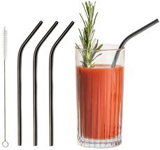 Sareva Reusable straws - with brush - Black - Curved - 4 Pieces