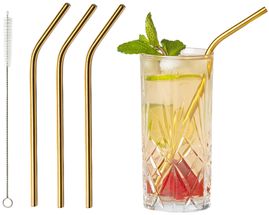 Sareva Reusable straws - with brush - Gold - Curved - 4 Pieces