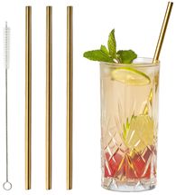 Sareva Reusable straws - with brush - Gold - 4 Pieces