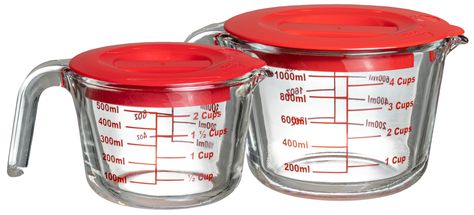 Sareva Measuring Cup Set (500 ml &amp; 1 Liter) - with lid - heat-resistant glass
