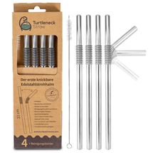 Turtleneck Reusable Stainless Steel Straws - with brush - bendable - Set of 4