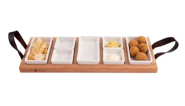 Bowls &amp; Dishes Serving Board / Divider Plate (Fondue, Tapas, BBQ) Streetfood 5-compartment White - Large