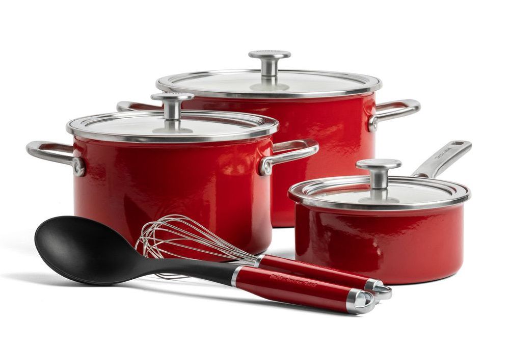 Reusachtig luchthaven Stier KitchenAid Pan Set Steel Core Enameled Emperor Red - 8-Piece | Buy now at  Cookinglife
