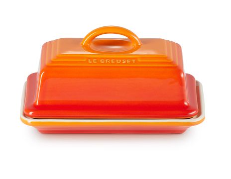 LE Creuset Volcanic Flame Stoneware Ceramic Covered Butter Dish NEW 